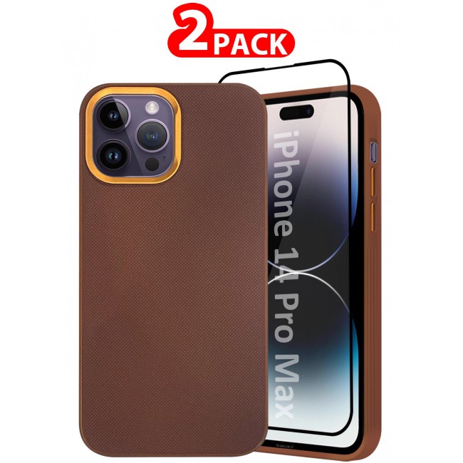 CATANES iPhone 14 Pro Max 2 Pack Vegan Leather Case, 1 Cover with 1 Screen Protector, Slim Fit, Raised Edges for Camera and Screen Protection