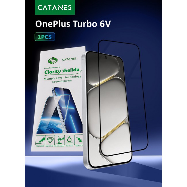CATANES Screen Protector for OnePlus Turbo 6V Tempered Glass 3D, Full Coverage, Scratch-Resistant, 9H Hardness High-Definition Clear Guard, Black Edge