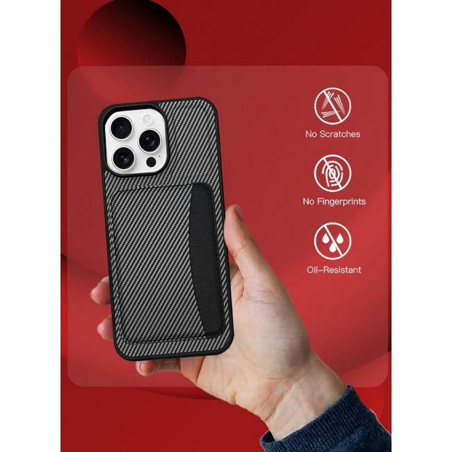 CATANES iPhone 16 Pro Max Case Leather 3Packs Antifingerprint Cover with Detachable Wallet Card Slot Shell Insert Card Holder Anti Fall Protection Carbon Fiber Design with Two 3D Screen Protectors - Black