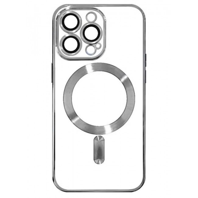 CATANES 2Pack for iPhone 14 Pro Max Magsafe Case and Screen Protector Clear Electroplating Frame Wireless Charging Cover with Tempered Glass Silver/Clear