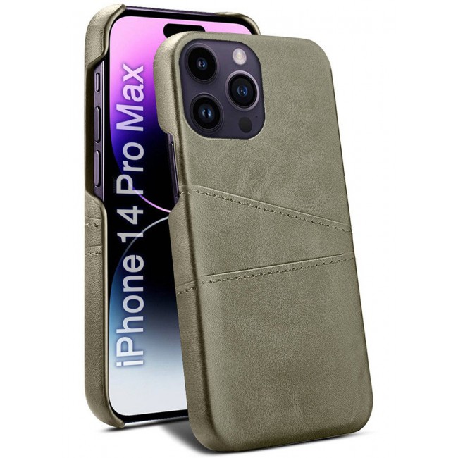 CATANES iPhone 14 Pro Max Case Cover Leather with Card Holder for Men Women Phone Case - Grey