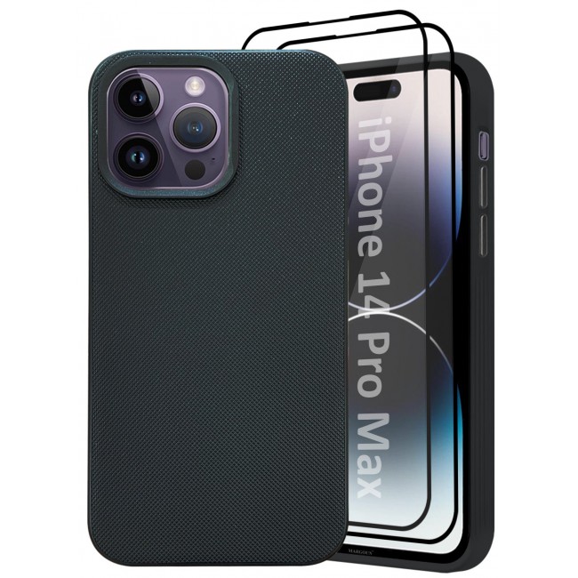 CATANES iPhone 14 Pro Max 3 Pack Vegan Leather Case, 1 Cover with 2 Screen Protectors, Slim Fit, Raised Edges for Camera and Screen Protection