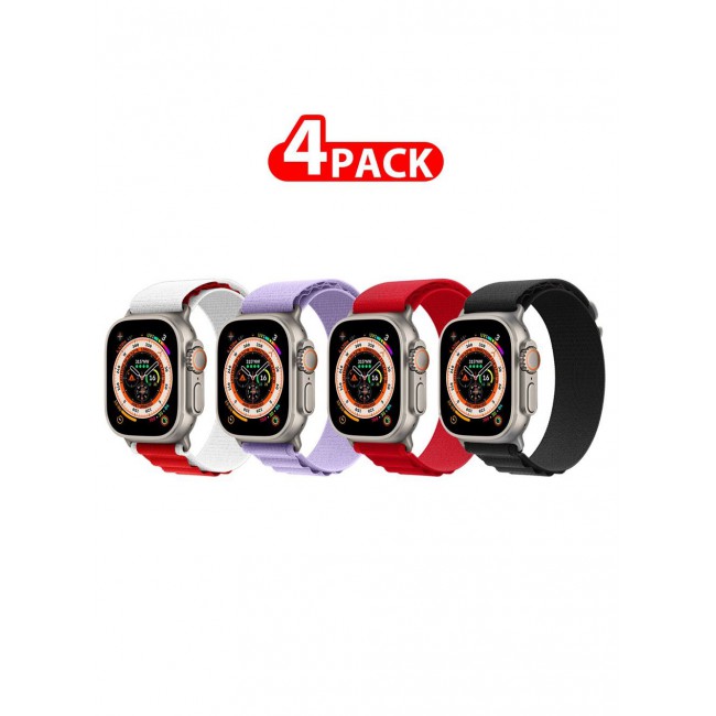 CATANES 4 Pack For Apple Watch Band 49mm 45mm 44mm 42mm Alpine Loop Band Women Men Adjustable with Metal G-Hook Strap for iWatch Ultra Series SE 8/7/6/5/4/3/2/1 Multicolour