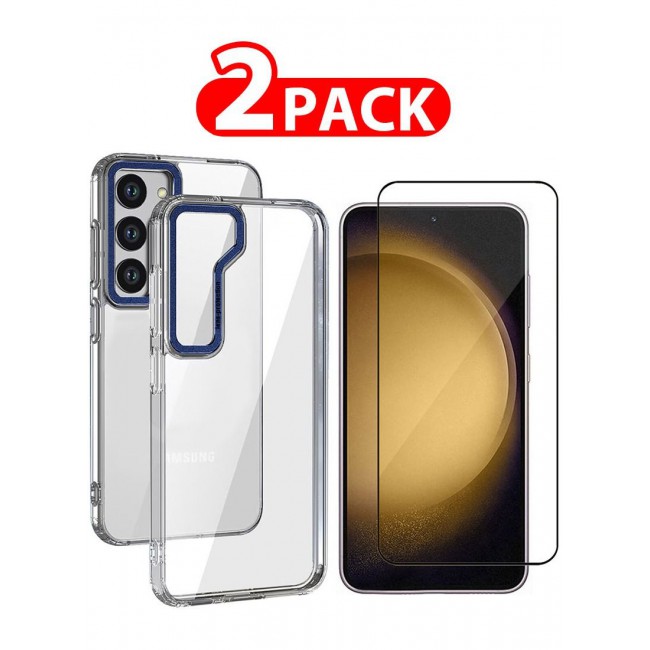 CATANES 2 Pack For Samsung Galaxy S23 Plus Clear Case With Screen Protector Blue Edge