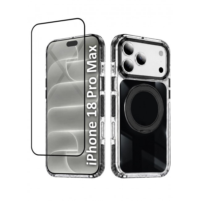 CATANES 2 Pack Magnetic Case For iPhone 18 Pro Max Clear TPU Cover with 360-Degree Rotating Ring Kickstand - Black