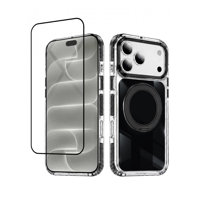 CATANES 2 Pack Magnetic Case For iPhone 18 Pro Max Clear TPU Cover with 360-Degree Rotating Ring Kickstand - Black