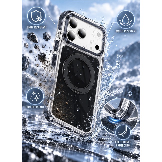 CATANES 2 Pack Magnetic Case For iPhone 18 Pro Max Clear TPU Cover with 360-Degree Rotating Ring Kickstand - Black