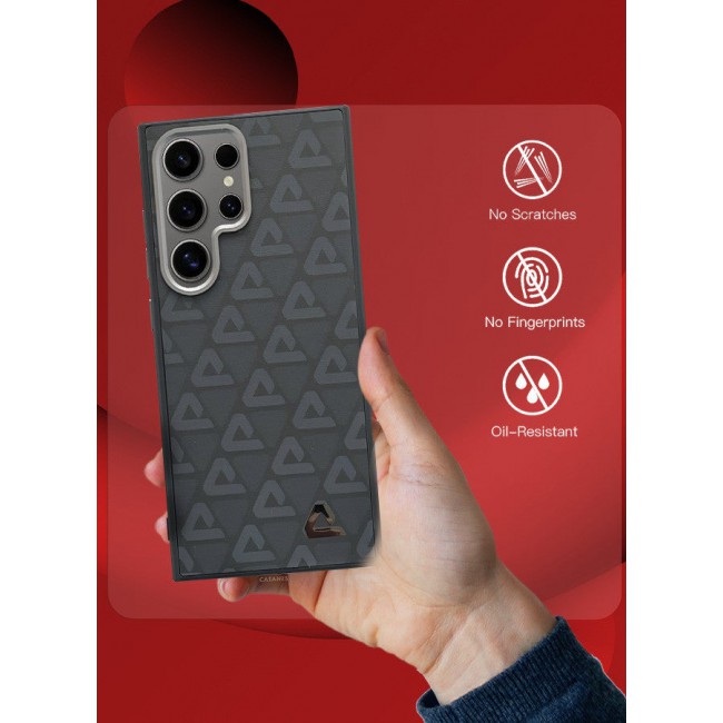 CATANES (for Samsung Galaxy S24 Ultra) 2 Pack Case and Screen Protector Leather Back Cover Triangle Pattern Shockproof Protective Phone Case Black