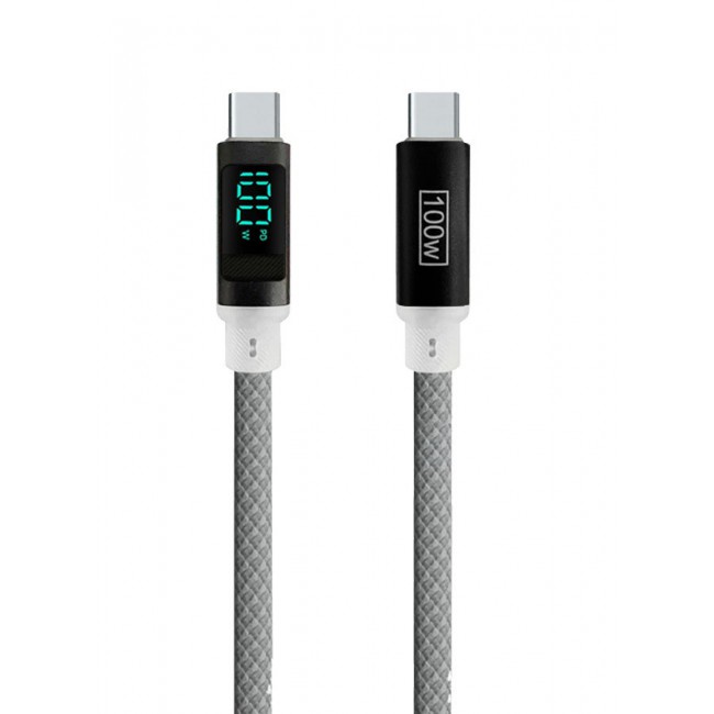 CATANES 2Packs 100W Fast Charging Cable USB-C to USB-C - Built-in Power Display, PD 3.0 & Durable Braided Design 1M - Light Grey White