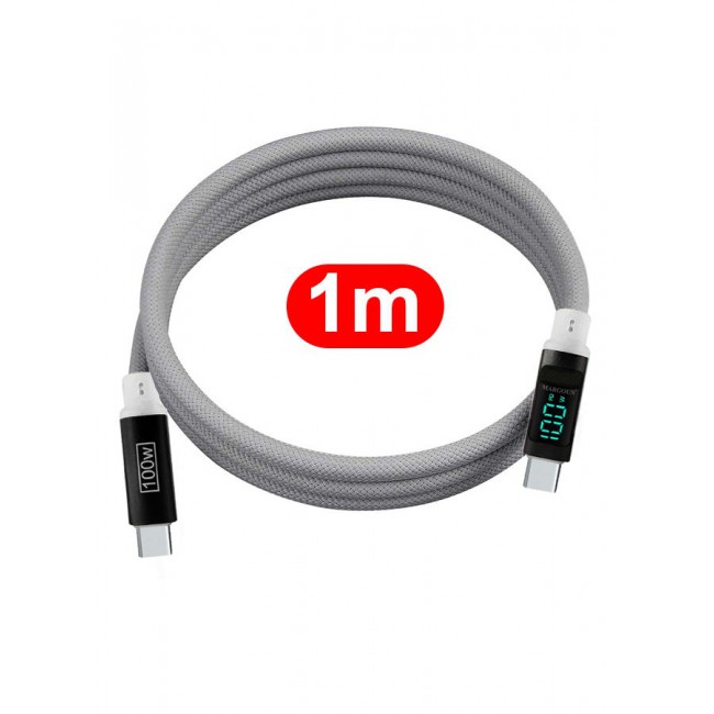 CATANES 2Packs 100W Fast Charging Cable USB-C to USB-C - Built-in Power Display, PD 3.0 & Durable Braided Design 1M - Light Grey White
