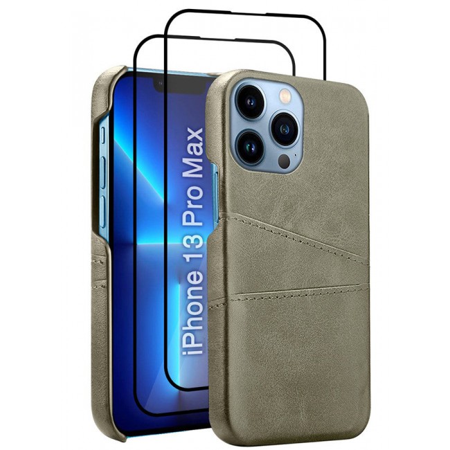 CATANES iPhone 13 Pro Max 3Packs Case Cover Leather with Card Holder for Men Women Phone Case with 3D Screen Protector - Grey