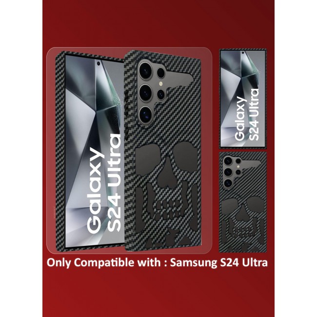 CATANES Galaxy S24 Ultra Case Cover Soft TPU and Glossy with Skull Design - Carbon Fiber