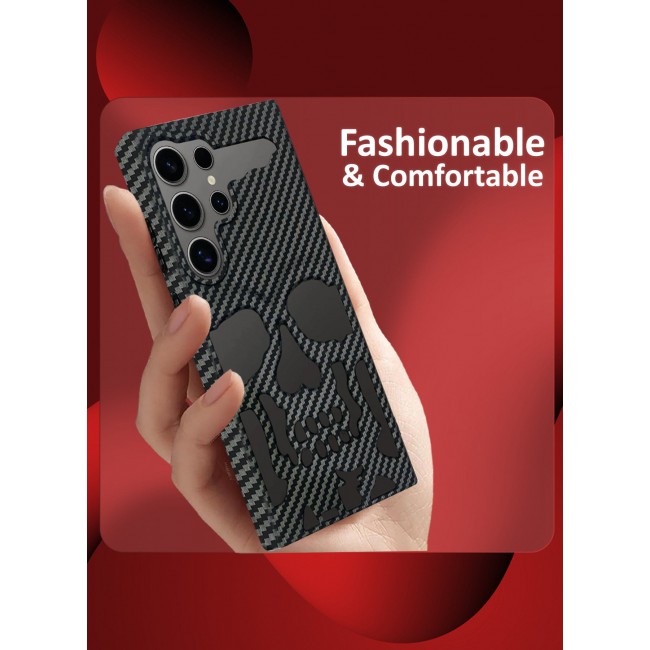 CATANES Galaxy S24 Ultra Case Cover Soft TPU and Glossy with Skull Design - Carbon Fiber
