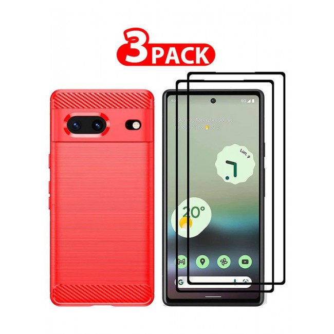 CATANES 3 Pack For Google Pixel 7a Case And 2 Screen Protector Soft TPU Bumper Protective Back Case Red