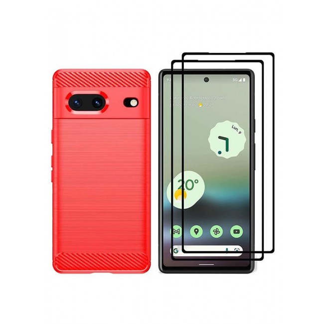 CATANES 3 Pack For Google Pixel 7a Case And 2 Screen Protector Soft TPU Bumper Protective Back Case Red