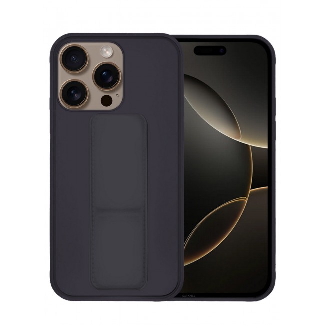 CATANES ( for iPhone 16 Pro ) Case Premium PU Leather Case with Stand Function Shockproof and Anti Scratch Finger Grip Case Cover / Dark Purple