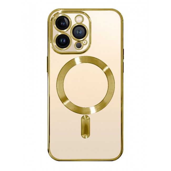 CATANES 2Pack for iPhone 14 Pro Magsafe Case and Screen Protector Clear Electroplating Frame Wireless Charging Cover with Tempered Glass Gold/Clear