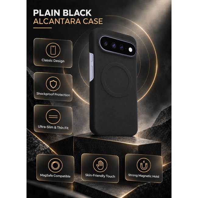 CATANES Premium Alcantara Case for Google Pixel 11 Magnetic Shockproof Slim Cover - Black