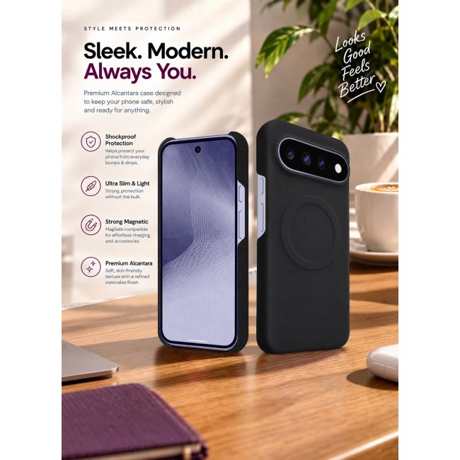 CATANES Premium Alcantara Case for Google Pixel 11 Magnetic Shockproof Slim Cover - Black