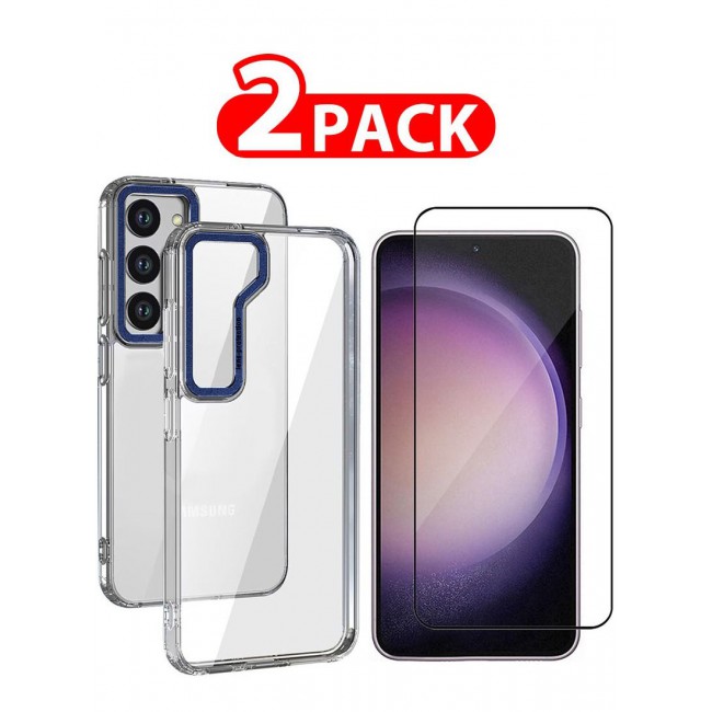 CATANES 2 Pack For Samsung Galaxy S23 Clear Case With Screen Protector Blue Edge