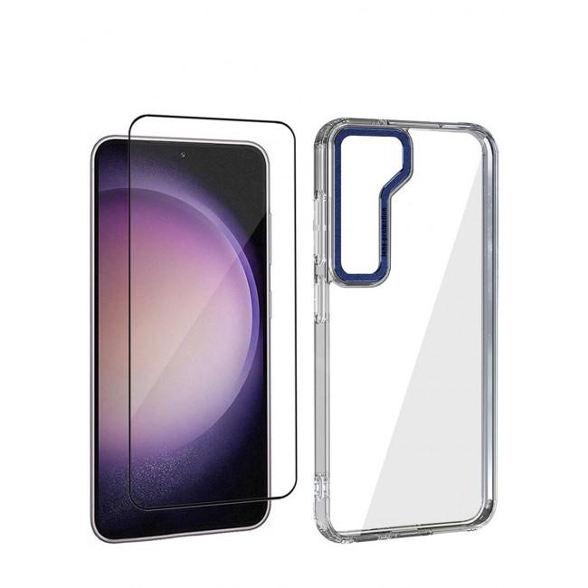 CATANES 2 Pack For Samsung Galaxy S23 Clear Case With Screen Protector Blue Edge