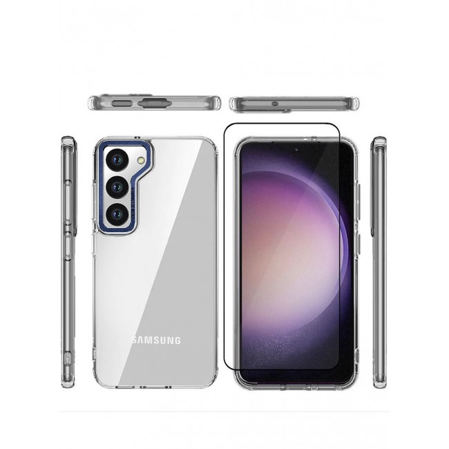 CATANES 2 Pack For Samsung Galaxy S23 Clear Case With Screen Protector Blue Edge