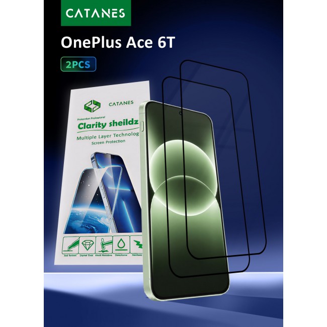 CATANES 2 PACK Screen Protector for OnePlus Ace 6T Tempered Glass 3D, Full Coverage, Scratch-Resistant, 9H Hardness High-Definition Clear Guard, Black Edge