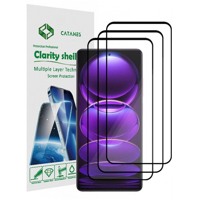 CATANES 3 Pack For Xiaomi Redmi Note 12T Pro Screen Protector Tempered Glass Full Glue Back