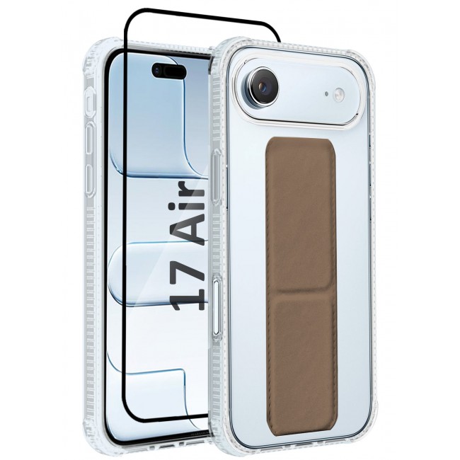 CATANES 2 Packs Finger Grip Clear Case Cover for iPhone 17 Air- Kickstand Car Magnetic Holder Multi-function Protective Two-in-one Case with 3D Screen Protector - Brown