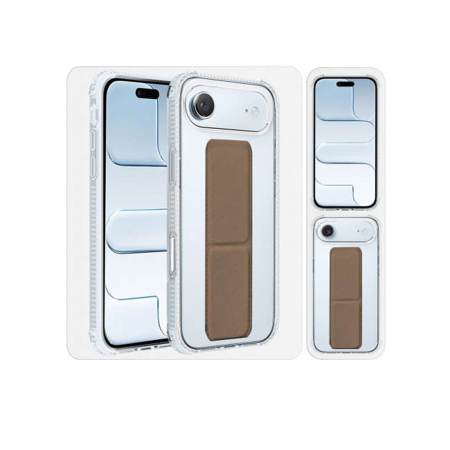 CATANES 2 Packs Finger Grip Clear Case Cover for iPhone 17 Air- Kickstand Car Magnetic Holder Multi-function Protective Two-in-one Case with 3D Screen Protector - Brown