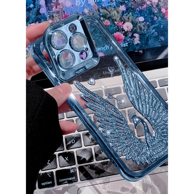 CATANES iPhone 15 Pro Max Bling Case Peacock Glitter Hard TPU Shockproof Protection Cover With Kickstand for Women Girls Blue