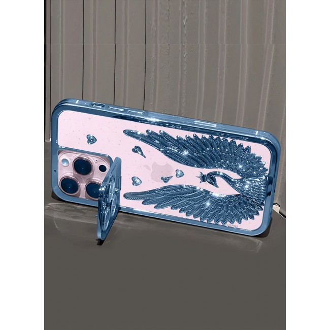 CATANES iPhone 15 Pro Max Bling Case Peacock Glitter Hard TPU Shockproof Protection Cover With Kickstand for Women Girls Blue