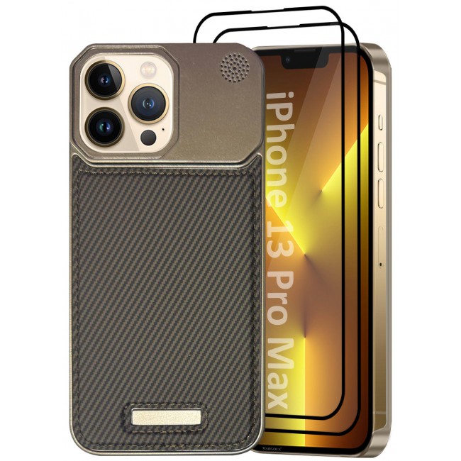 CATANES iPhone 13 Pro Max 3 Pack Case Leather Metal Design, Slim Lightweight Minimalist Cover,1 Case 2 Screen Protectors