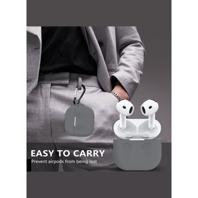 CATANES ( for Airpods 4 2024 ) Case Soft Silicone Elegant Cover with Keychain / Dark Grey Color