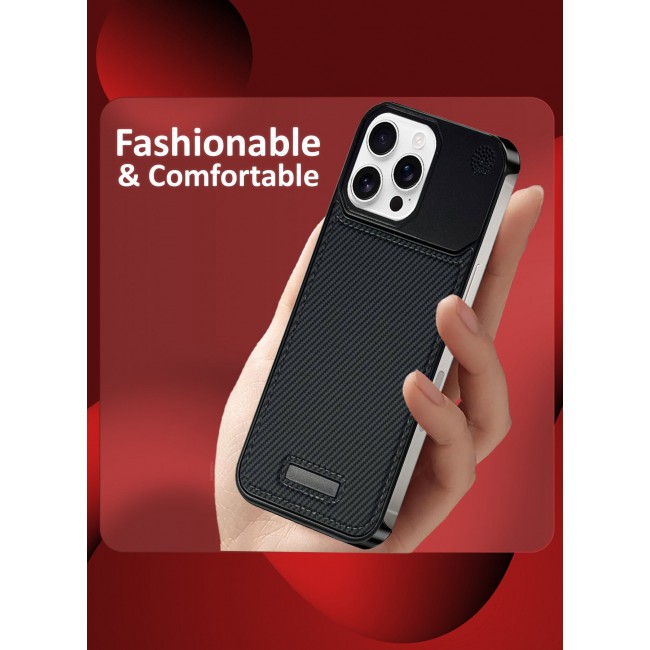 CATANES iPhone 16 Pro Max Case Leather Metal Design, Slim Lightweight Minimalist Cover