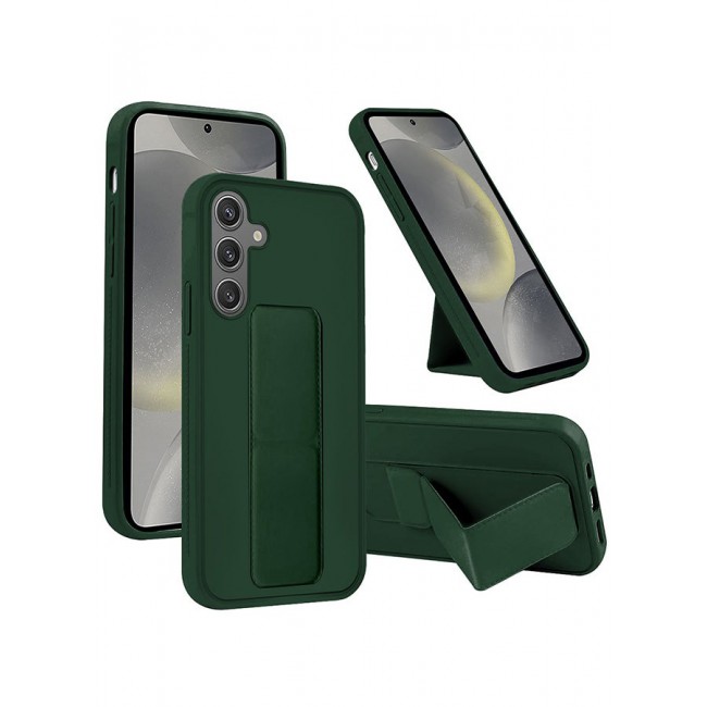 CATANES Samsung Galaxy S24 Case Magnetic Stand and Holder Premium Silicone Vertical and Horizontal Hand Strap Grip Multi Stand Car Mount Kickstand Case Finger Strap Cover Green