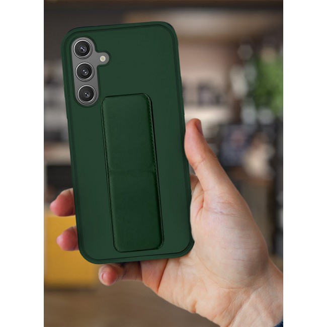 CATANES Samsung Galaxy S24 Case Magnetic Stand and Holder Premium Silicone Vertical and Horizontal Hand Strap Grip Multi Stand Car Mount Kickstand Case Finger Strap Cover Green