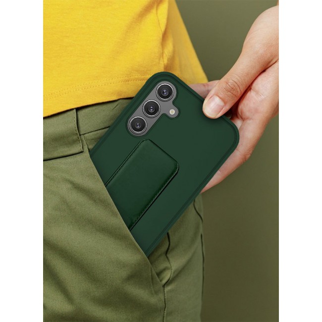 CATANES Samsung Galaxy S24 Case Magnetic Stand and Holder Premium Silicone Vertical and Horizontal Hand Strap Grip Multi Stand Car Mount Kickstand Case Finger Strap Cover Green