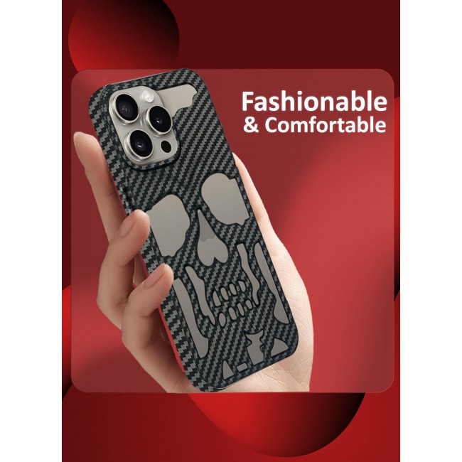CATANES iPhone 15 Pro Max Case Cover Soft TPU and Glossy with Skull Design - Carbon Fiber