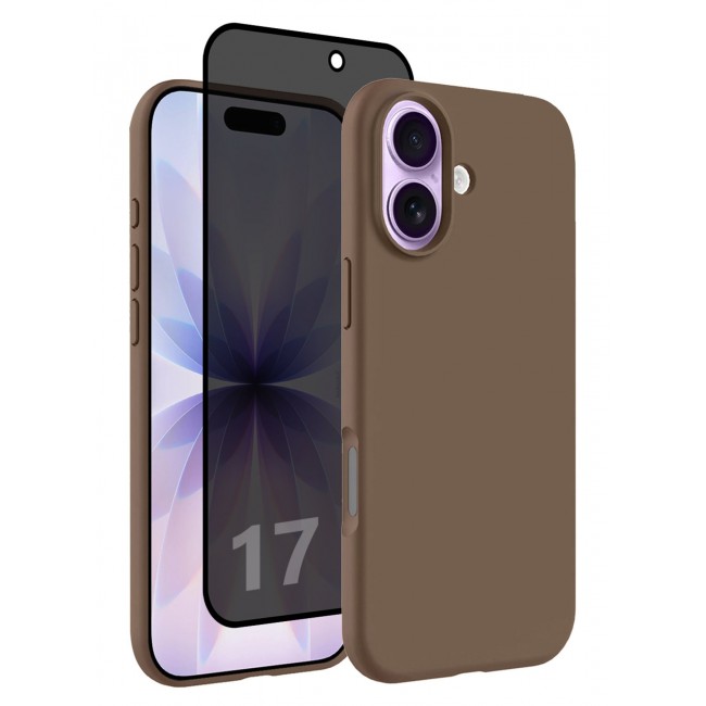 CATANES 2 Packs Silicone Protective Phone Case for iPhone 17 - Soft Anti-Scratch Microfiber Lining Ultra Slim Drop Protection Phone Cover with Privacy Screen Protector - Desert Titanium