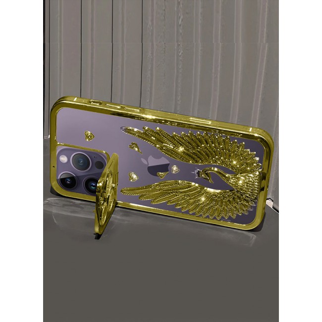 CATANES iPhone 14 Pro Max Bling Case Peacock Glitter Hard TPU Shockproof Protection Cover With Kickstand for Women Girls Gold