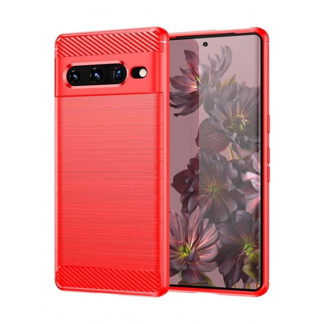 CATANES Google Pixel 7 Pro Case Slim Soft TPU Brushed Carbon Fiber Anti-Fingerprint Shockproof Cover Red