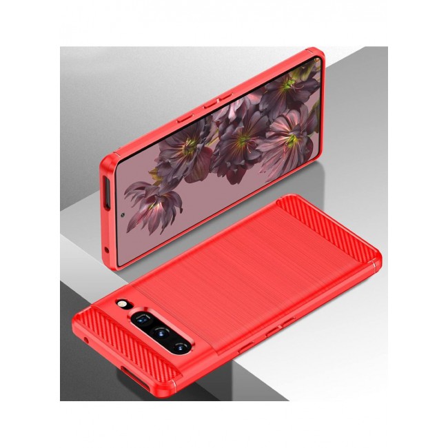 CATANES Google Pixel 7 Pro Case Slim Soft TPU Brushed Carbon Fiber Anti-Fingerprint Shockproof Cover Red