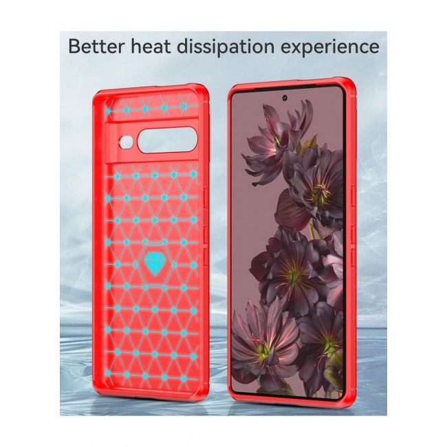 CATANES Google Pixel 7 Pro Case Slim Soft TPU Brushed Carbon Fiber Anti-Fingerprint Shockproof Cover Red