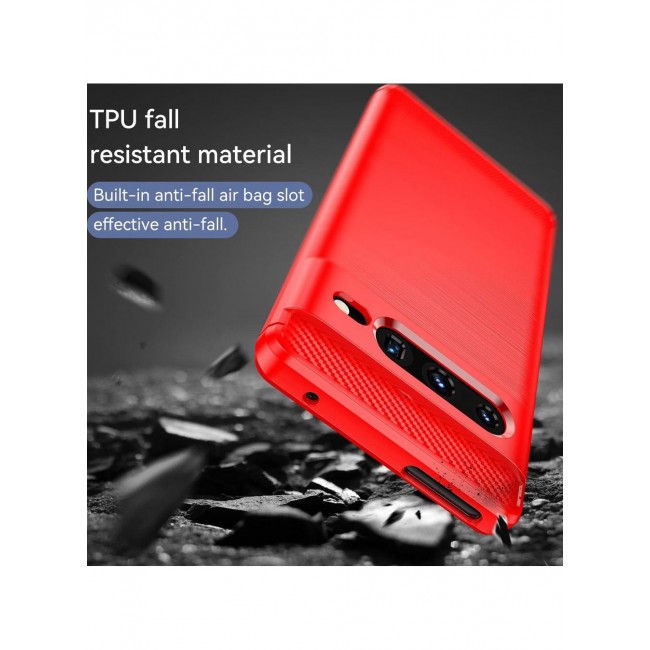 CATANES Google Pixel 7 Pro Case Slim Soft TPU Brushed Carbon Fiber Anti-Fingerprint Shockproof Cover Red