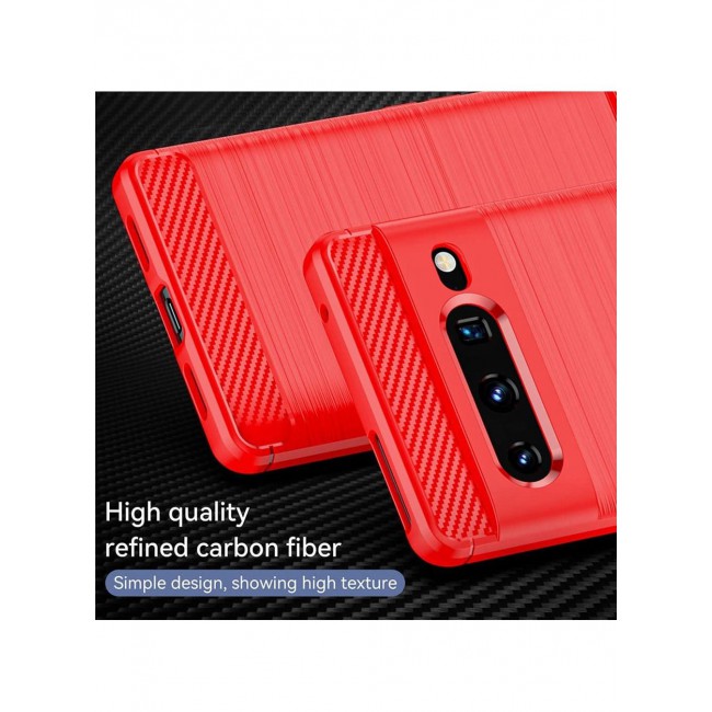 CATANES Google Pixel 7 Pro Case Slim Soft TPU Brushed Carbon Fiber Anti-Fingerprint Shockproof Cover Red