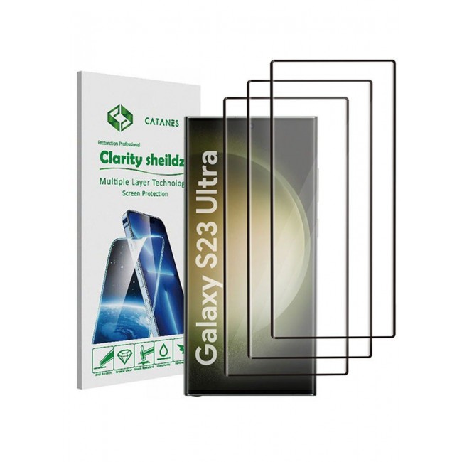 CATANES 3Pack for Samsung Galaxy S23 Ultra Screen Protector Tempered Glass 9H Anti-Scratch Shatterproof HD Curved Edge to Edge Full Coverage Film 6.8 inch