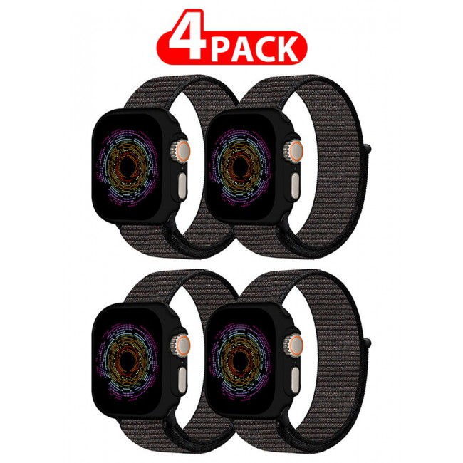 CATANES 4 Pack Nylon Sport Loop Band Compatible with Apple Watch Bands 42mm 44mm 45mm 49mm Women Men Braided Elastic Wristbands Replacement Band for iWatch Series Ultra 2/Ultra/9/8/7/6/5/4/3/2/1/SE