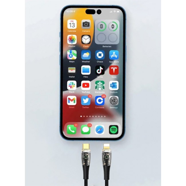 CATANES USB Type C to Lightning Cable Fast Charging Cable Transparent Adapter Fast Charging Cable Black 1M