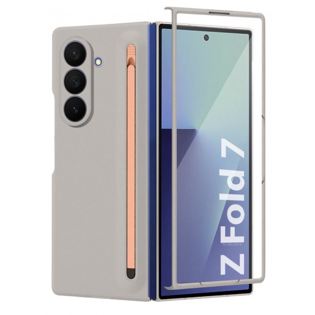 CATANES Case Cover and S Pen for Samsung Galaxy Z Fold 7, Slim Case with Built-in Compact S Pen, Holder and Storage Slot for Pen - Grey